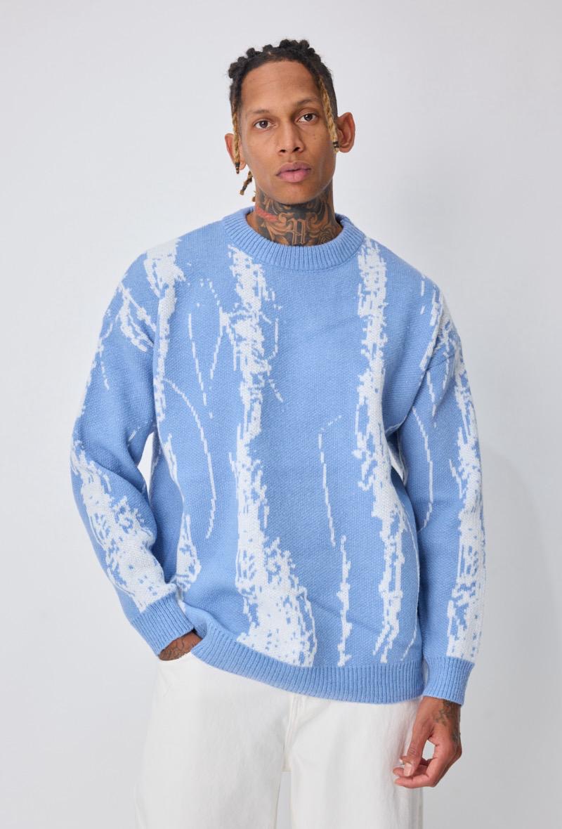 Pull Motif Strié Ciel