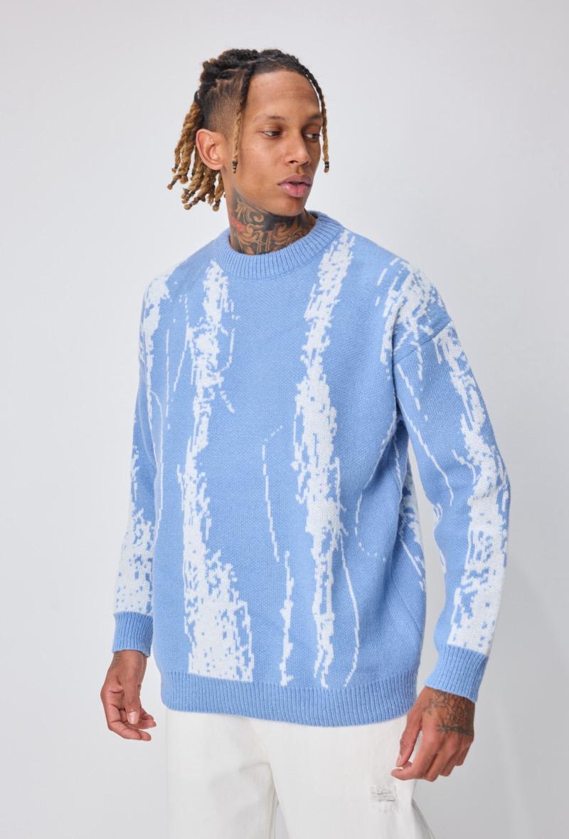 Pull Motif Strié Ciel